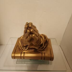 Vintage 1970's Large Gold Tone Praying Hands/Bible by Homco